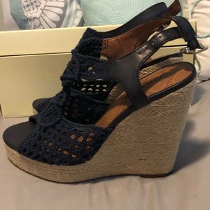 Lucky Brand Navy Blue Wedges, Size 7.5